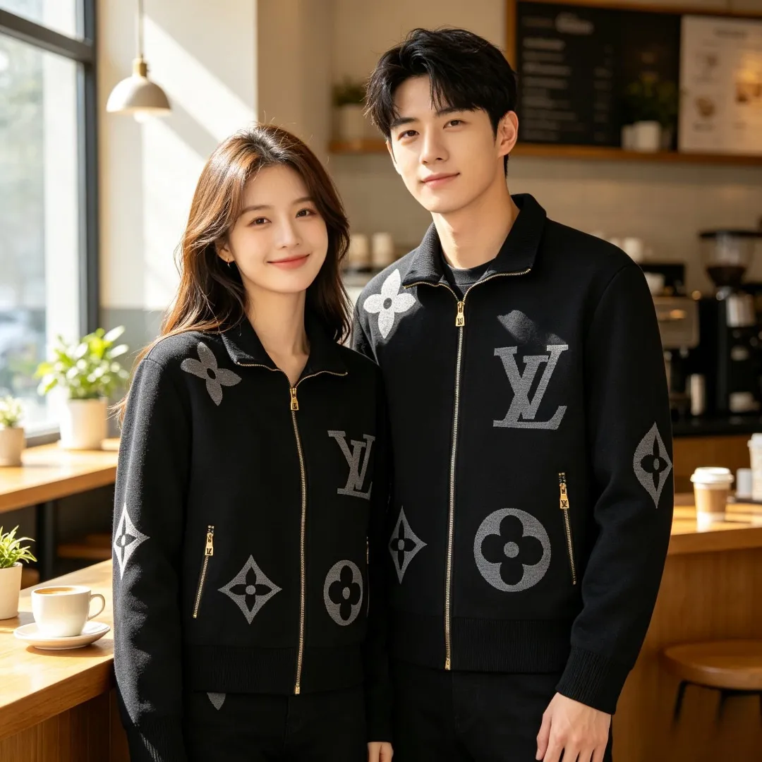 Louis Vuitton/Louis Vuitton Grand Logo Jacquard Stand Collar Knit Jacket Jacket